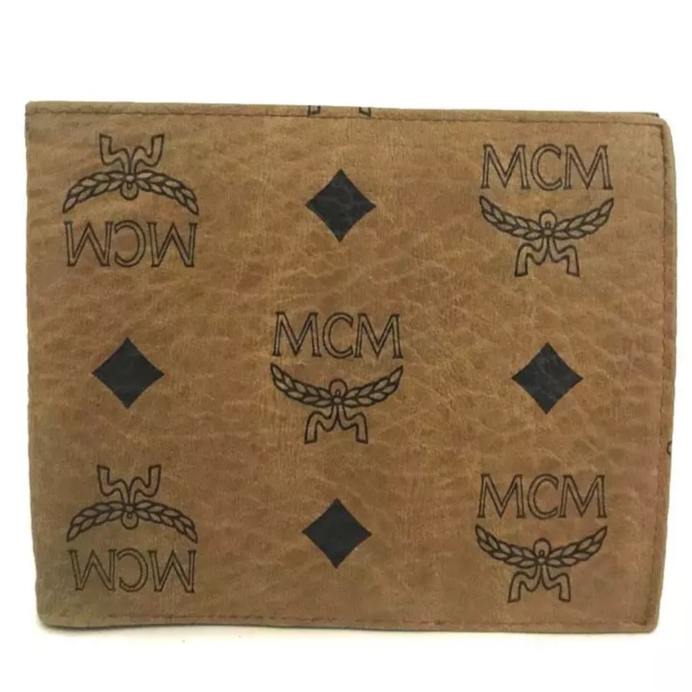 Authentic MCM Logo Visetos Leather Bifold Wallet